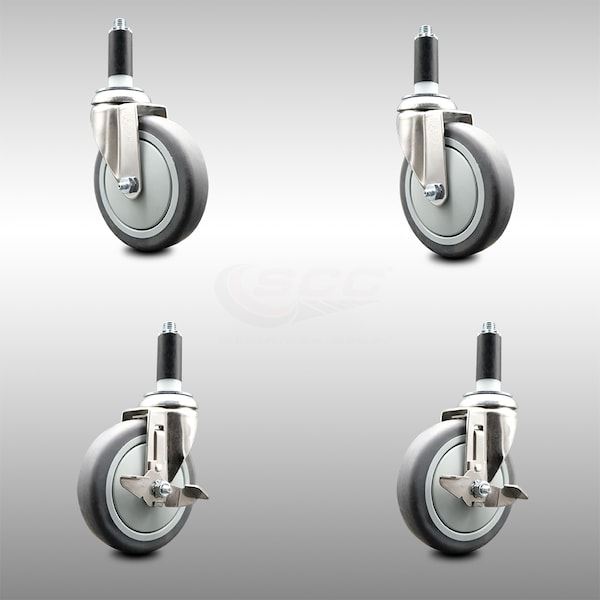 Service Caster 5 Inch 316SS Thermoplastic Rubber Swivel 1 Inch Stem Caster Brake SCC, 2PK SCC-SS316EX20S514-TPRB-2-TLB-2-1 - main